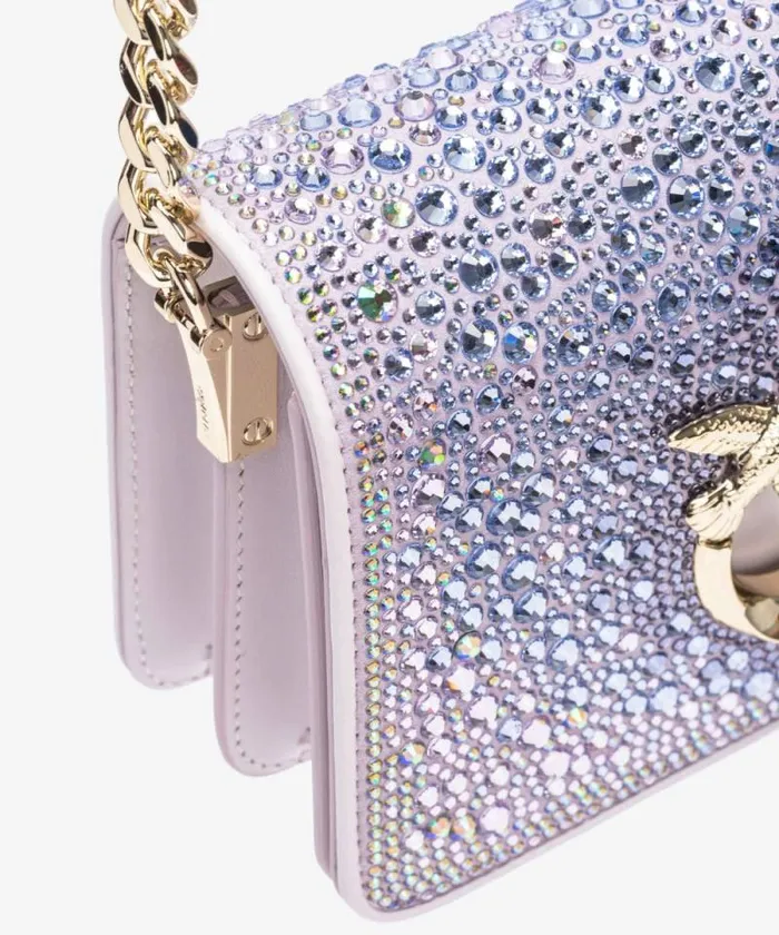 Women Crossbody Bags Pinko PINKO Galleria Fullrhinestone Mini Love Bag Click Fade Orchidlightgold