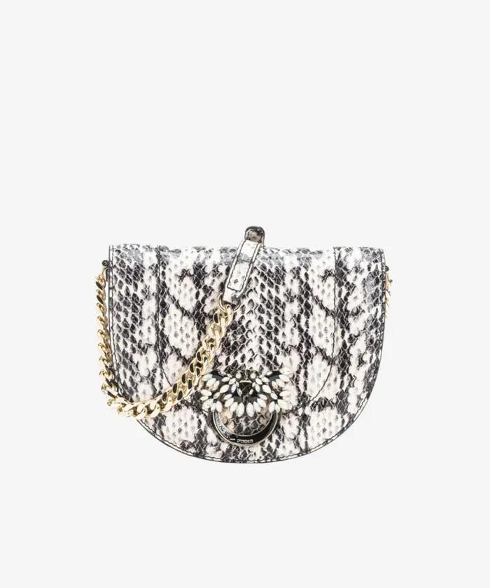 Women Crossbody Bags Pinko PINKO Galleria Mini Love Bag Click Round In Reptileprint Leather Whiteblacklightgold Women Crossbody Bags Pinko PINKO Galleria Mini Love Bag Click Round In Reptileprint Leather Whiteblacklightgold