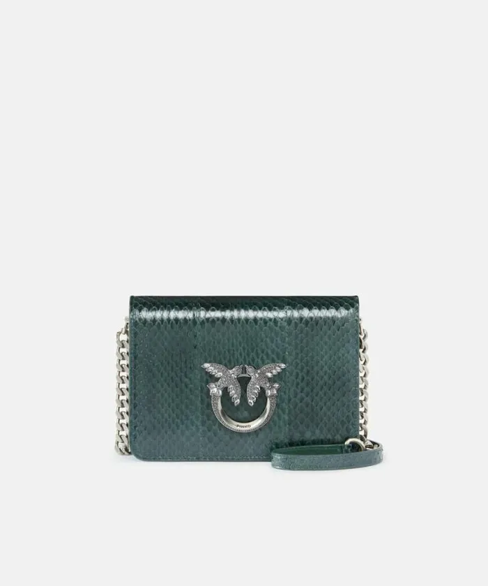 Women Crossbody Bags Pinko PINKO Galleria Mini Love Bag Crossbody Bag In Shiny Reptile Skin Dark Greenold Silver Women Crossbody Bags Pinko PINKO Galleria Mini Love Bag Crossbody Bag In Shiny Reptile Skin Dark Greenold Silver