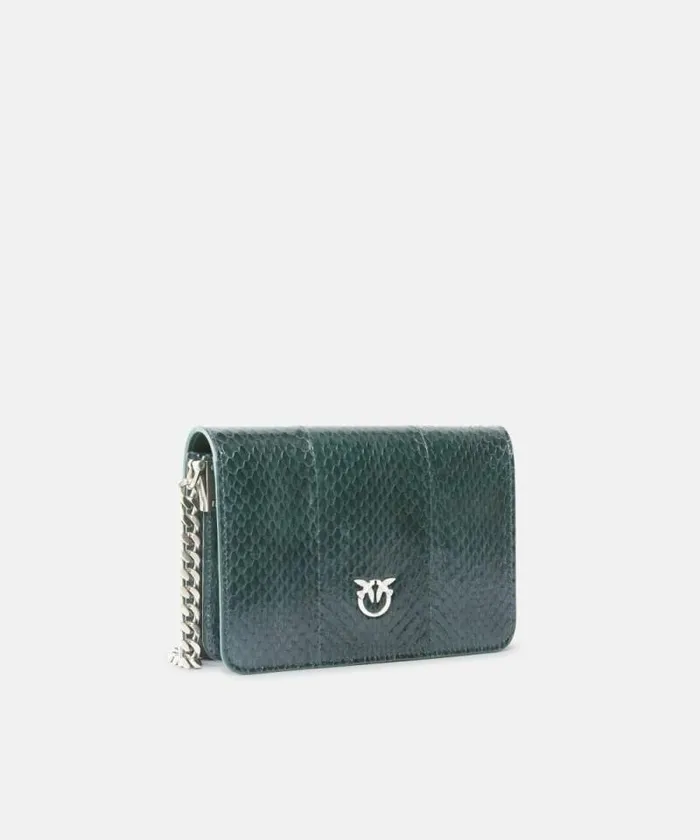 Women Crossbody Bags Pinko PINKO Galleria Mini Love Bag Crossbody Bag In Shiny Reptile Skin Dark Greenold Silver