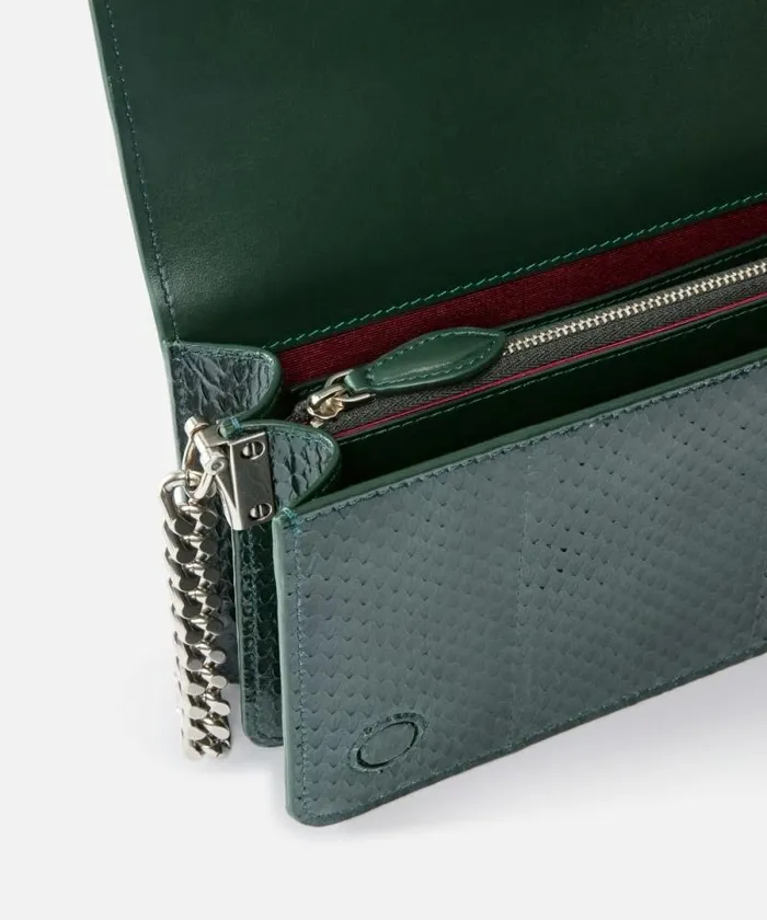Women Crossbody Bags Pinko PINKO Galleria Mini Love Bag Crossbody Bag In Shiny Reptile Skin Dark Greenold Silver