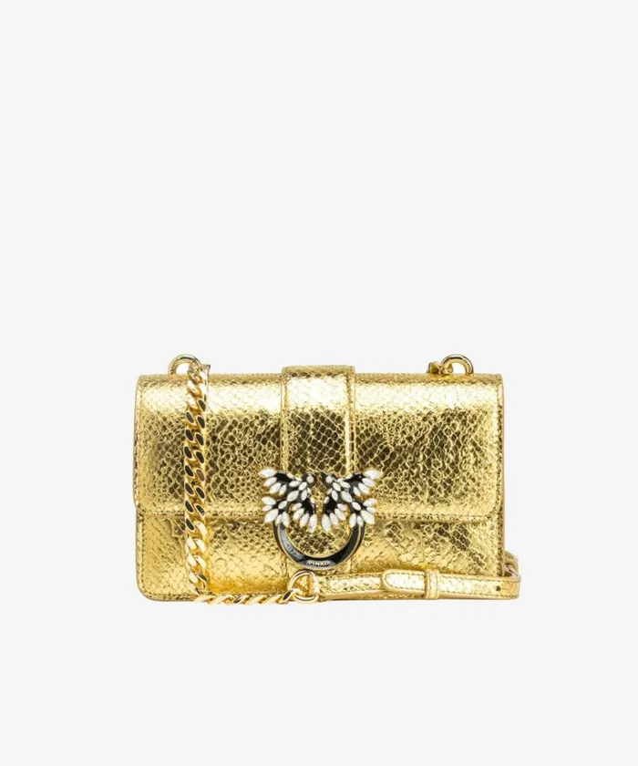Women Crossbody Bags Pinko PINKO Galleria Mini Love Bag One In Punched Reptile Skin Goldgold Women Crossbody Bags Pinko PINKO Galleria Mini Love Bag One In Punched Reptile Skin Goldgold