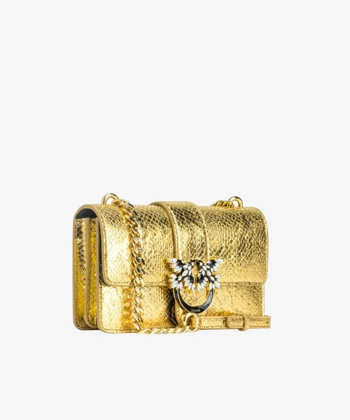 Women Crossbody Bags Pinko PINKO Galleria Mini Love Bag One In Punched Reptile Skin Goldgold