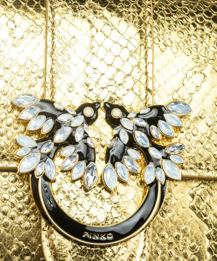 Women Crossbody Bags Pinko PINKO Galleria Mini Love Bag One In Punched Reptile Skin Goldgold