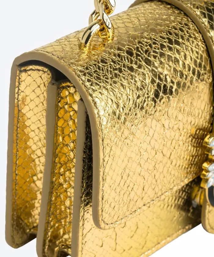 Women Crossbody Bags Pinko PINKO Galleria Mini Love Bag One In Punched Reptile Skin Goldgold