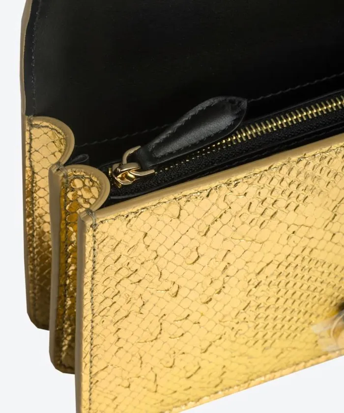 Women Crossbody Bags Pinko PINKO Galleria Mini Love Bag One In Punched Reptile Skin Goldgold