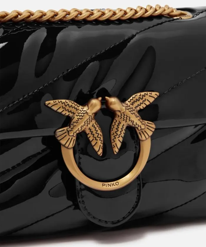 Women Crossbody Bags Pinko Small Patent Baby Love Bag Puff Crossbody Bag Blackantique Gold