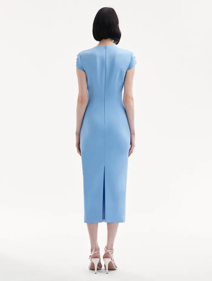 Women Crystal Embroidered Cap Sleeve Dress Pastel Blue Oscar De La Renta Dresses Women Crystal Embroidered Cap Sleeve Dress Pastel Blue Oscar De La Renta Dresses