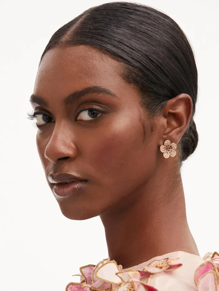 Women Crystal Flower Stud Earrings Rose Oscar De La Renta Earrings Women Crystal Flower Stud Earrings Rose Oscar De La Renta Earrings