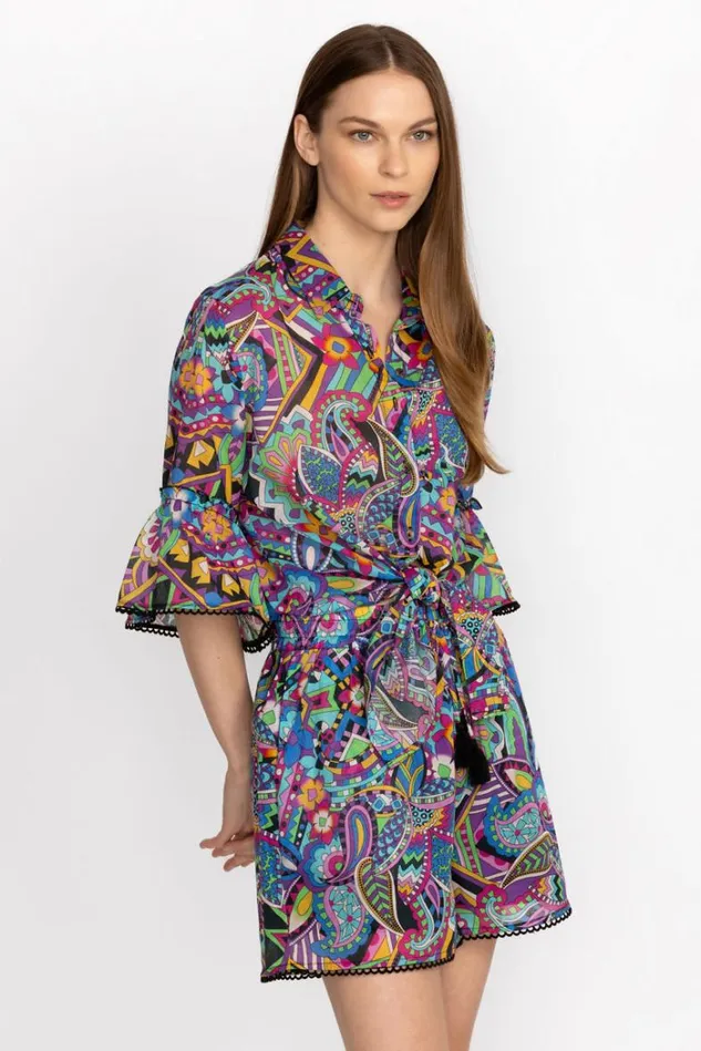 Women DEMARNE PULL ON SHORT WITH TRIM Demarne Print Johnny Was Bottoms