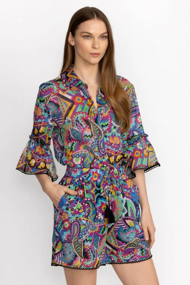 Women DEMARNE PULL ON SHORT WITH TRIM Demarne Print Johnny Was Bottoms Women DEMARNE PULL ON SHORT WITH TRIM Demarne Print Johnny Was Bottoms
