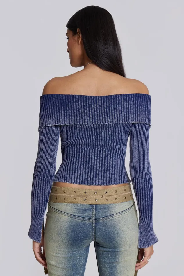 Women Denim Look Knitted Long Sleeve Top Jaded London Knitwear