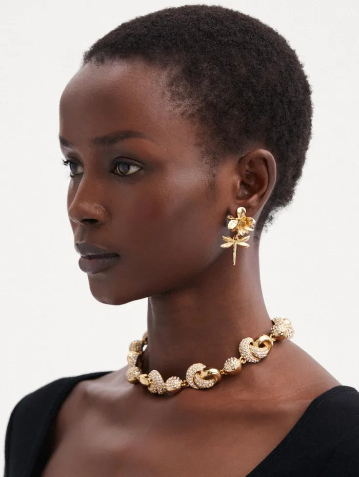 Women Dragonfly Flower ClipOn Earrings Gold Oscar De La Renta Earrings Women Dragonfly Flower ClipOn Earrings Gold Oscar De La Renta Earrings