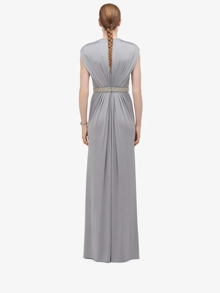 Women Dresses Alexander McQueen Gathered Cape Evening Dress Silver Grey