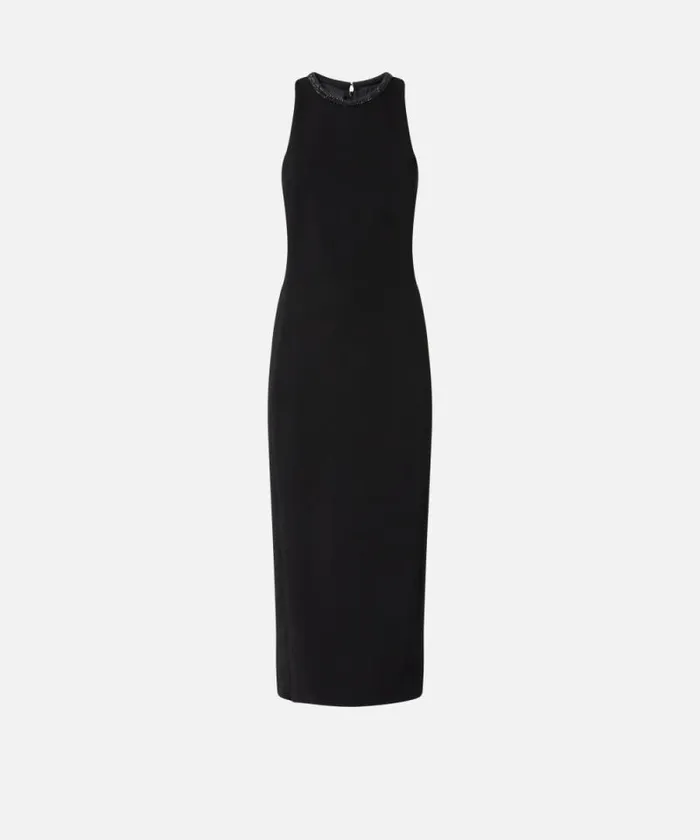 Women Dresses Pinko Black Sheath Dress With Rhinestoned Neckline Limo Black