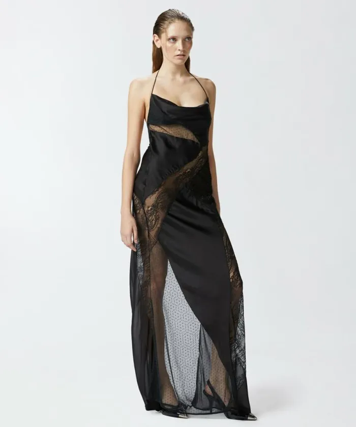 Women Dresses Pinko Elegant Long Patchwork Dress Limo Black