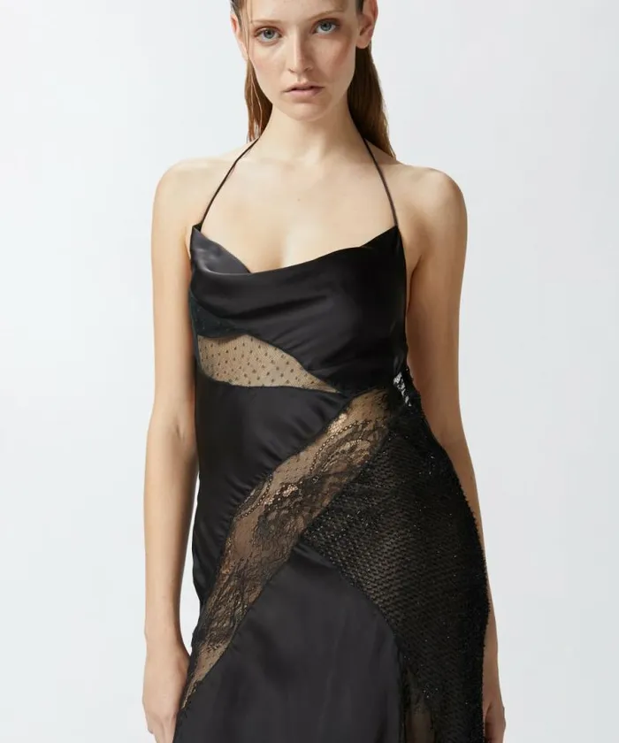 Women Dresses Pinko Elegant Long Patchwork Dress Limo Black