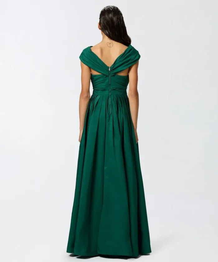 Women Dresses Pinko Elegant Long Taffeta Dress With Open Shoulders Dark Bottle Green Women Dresses Pinko Elegant Long Taffeta Dress With Open Shoulders Dark Bottle Green