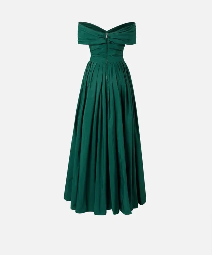 Women Dresses Pinko Elegant Long Taffeta Dress With Open Shoulders Dark Bottle Green Women Dresses Pinko Elegant Long Taffeta Dress With Open Shoulders Dark Bottle Green