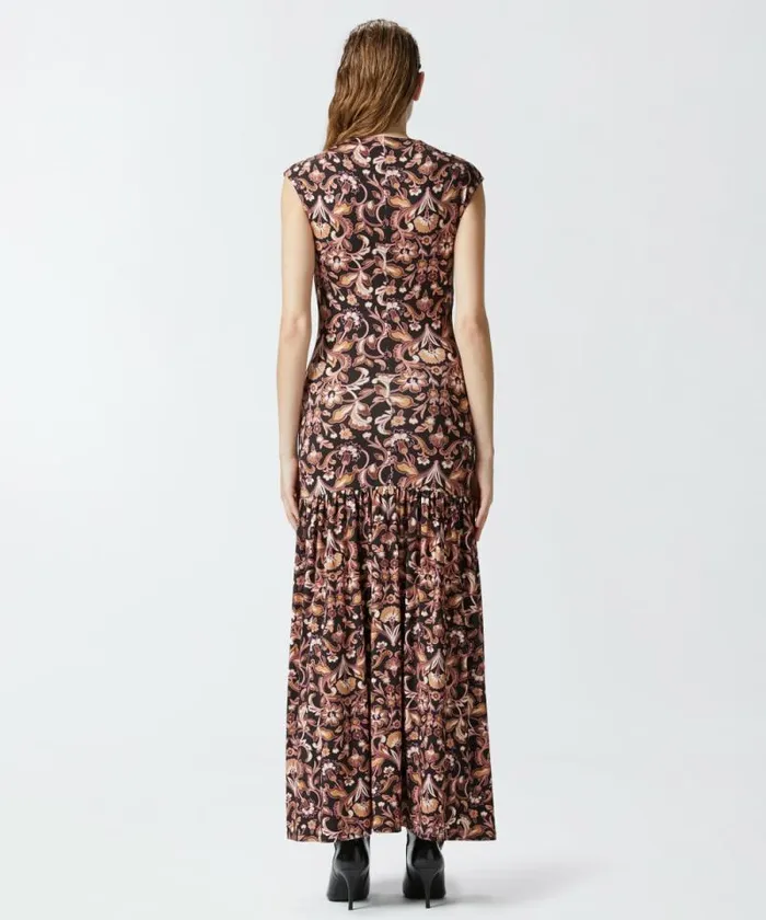 Women Dresses Pinko Long Floral Dress With Flounce At The Bottom Multi Brownbeige Women Dresses Pinko Long Floral Dress With Flounce At The Bottom Multi Brownbeige