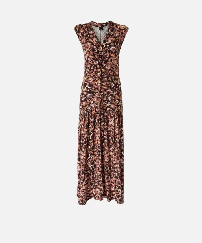 Women Dresses Pinko Long Floral Dress With Flounce At The Bottom Multi Brownbeige Women Dresses Pinko Long Floral Dress With Flounce At The Bottom Multi Brownbeige