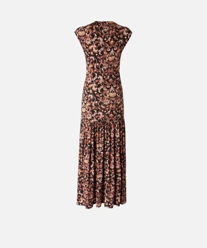 Women Dresses Pinko Long Floral Dress With Flounce At The Bottom Multi Brownbeige Women Dresses Pinko Long Floral Dress With Flounce At The Bottom Multi Brownbeige
