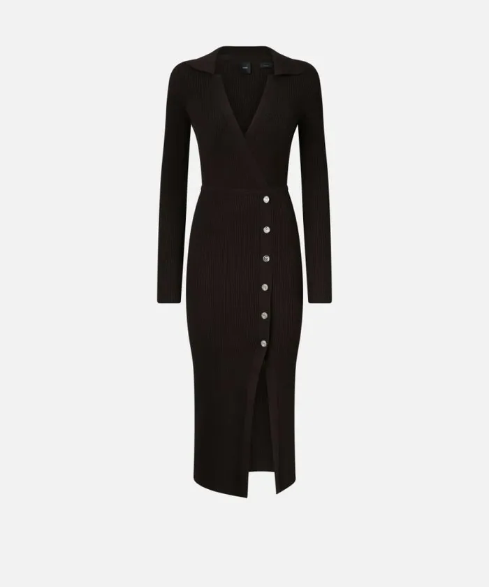 Women Dresses Pinko Long Ribbed Knit Dress With Golden Buttons Very Dark Brown Women Dresses Pinko Long Ribbed Knit Dress With Golden Buttons Very Dark Brown