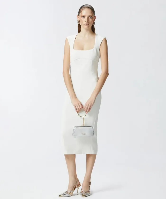 Women Dresses Pinko Midi Dress In Crepe Fabric With Zip Lily White