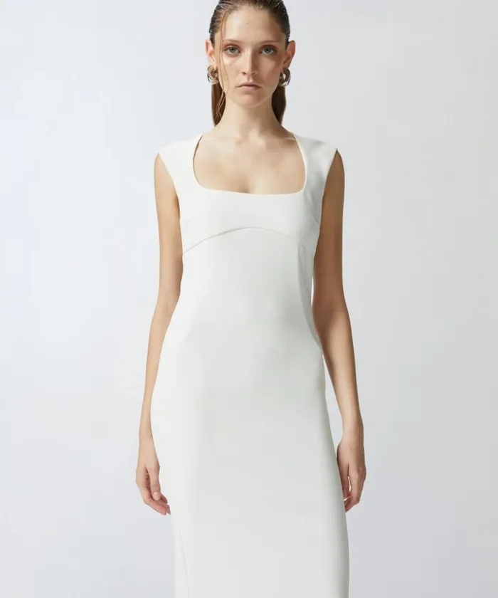Women Dresses Pinko Midi Dress In Crepe Fabric With Zip Lily White