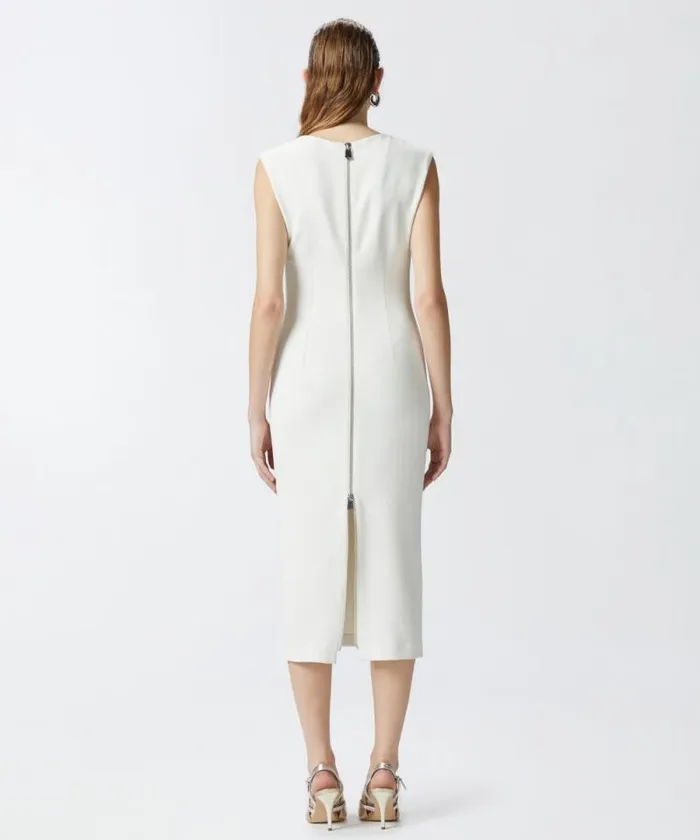 Women Dresses Pinko Midi Dress In Crepe Fabric With Zip Lily White