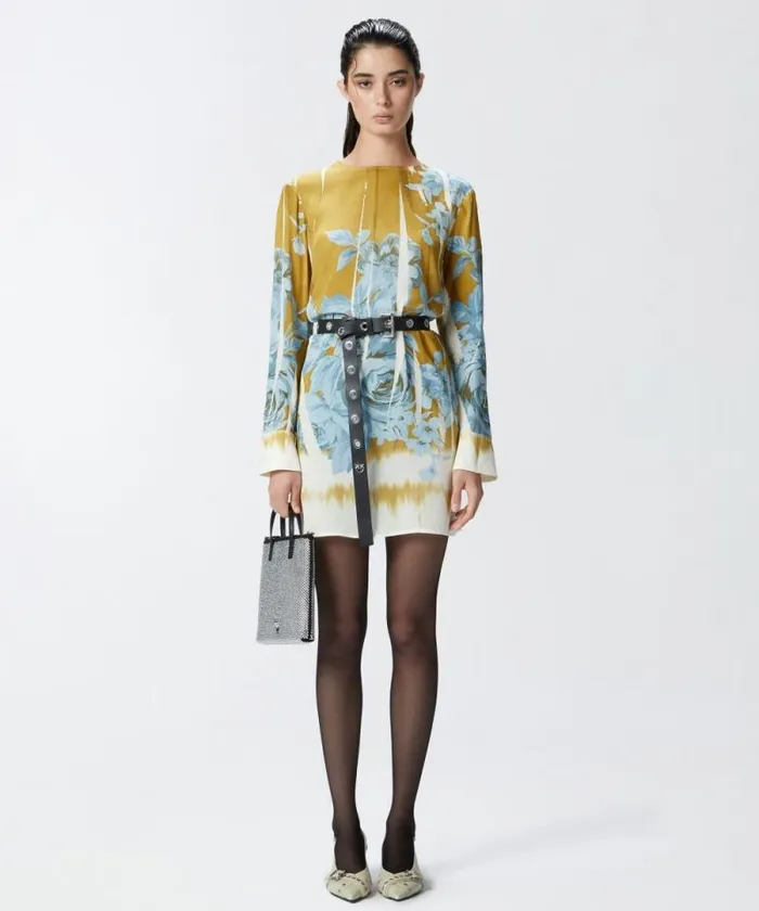 Women Dresses Pinko Mini Dress With Rose Print Greenlight Blue