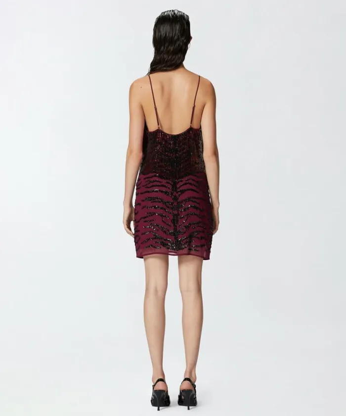 Women Dresses Pinko Mini Dress With Zebra Sequin Embroidery Burgundyblack Women Dresses Pinko Mini Dress With Zebra Sequin Embroidery Burgundyblack