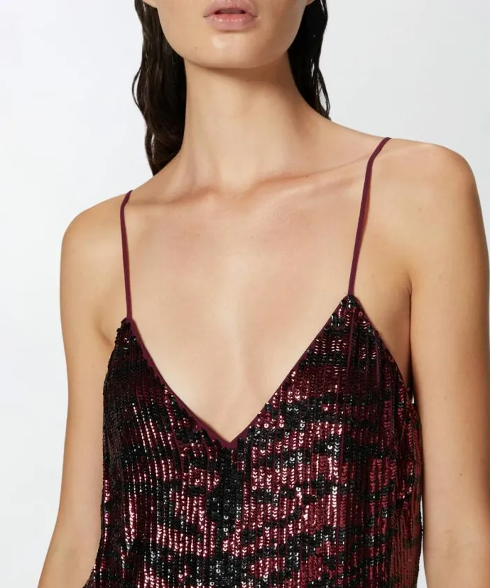 Women Dresses Pinko Mini Dress With Zebra Sequin Embroidery Burgundyblack Women Dresses Pinko Mini Dress With Zebra Sequin Embroidery Burgundyblack