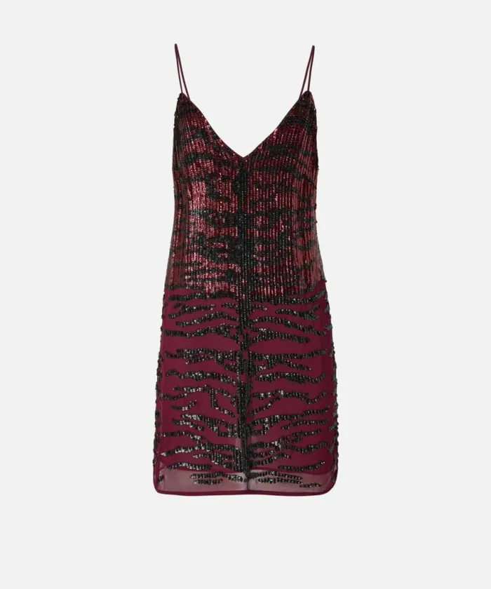 Women Dresses Pinko Mini Dress With Zebra Sequin Embroidery Burgundyblack Women Dresses Pinko Mini Dress With Zebra Sequin Embroidery Burgundyblack