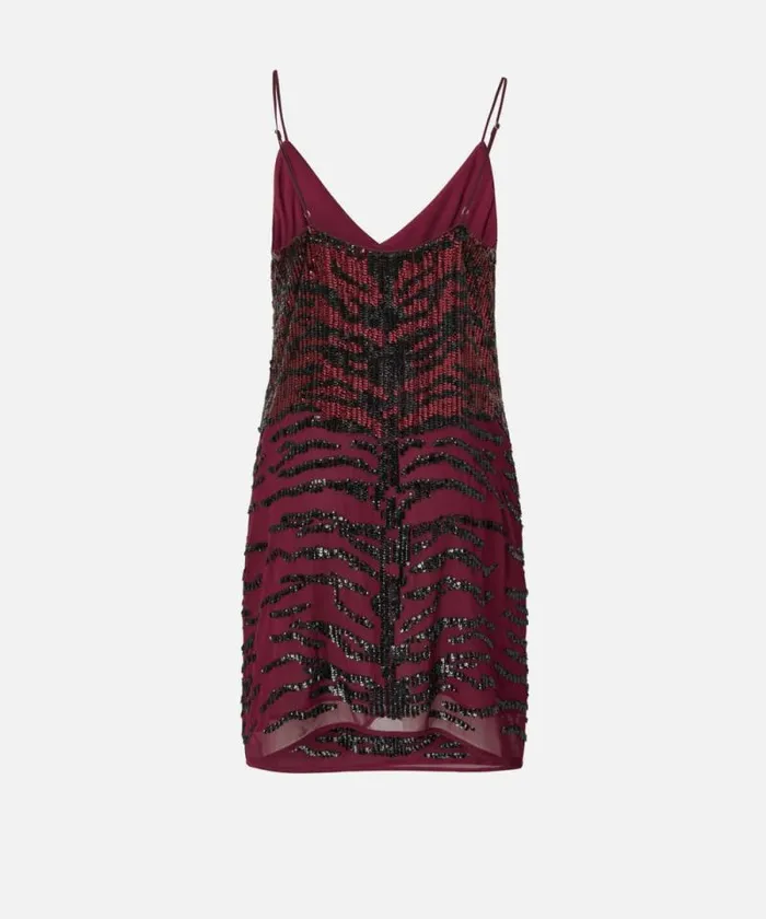 Women Dresses Pinko Mini Dress With Zebra Sequin Embroidery Burgundyblack Women Dresses Pinko Mini Dress With Zebra Sequin Embroidery Burgundyblack