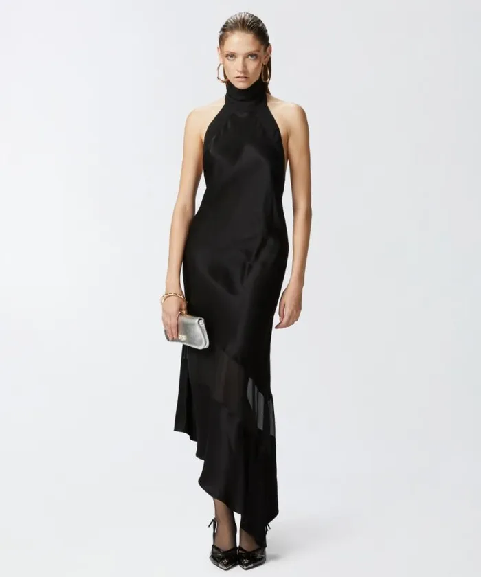 Women Dresses Pinko Satin And Georgette Openback Dress Limo Black