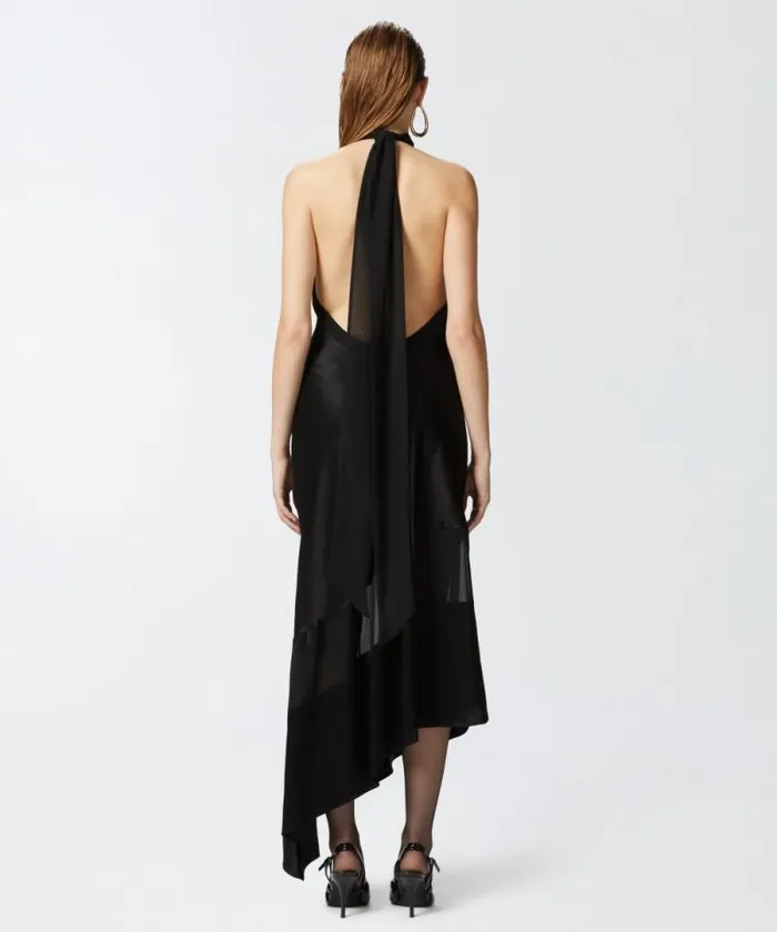 Women Dresses Pinko Satin And Georgette Openback Dress Limo Black