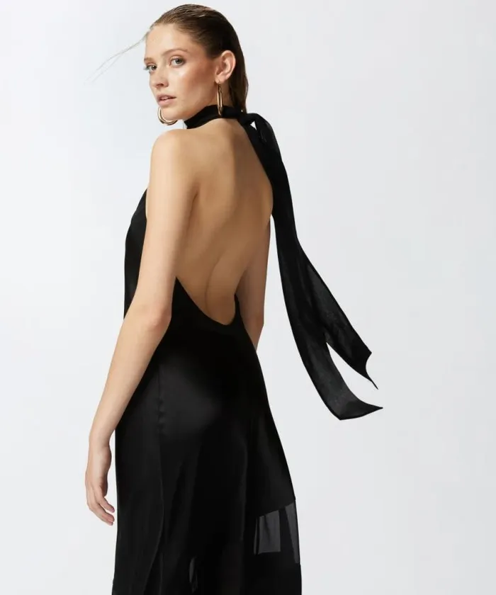 Women Dresses Pinko Satin And Georgette Openback Dress Limo Black