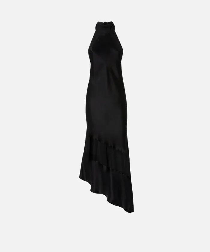 Women Dresses Pinko Satin And Georgette Openback Dress Limo Black