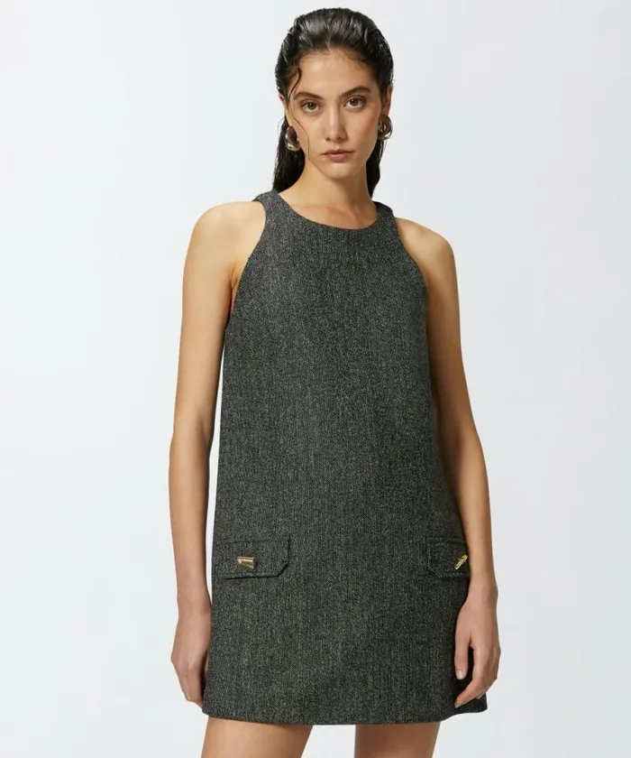Women Dresses Pinko Short Pinafore Dress With Mirrorfinish Buttons Blackwhite