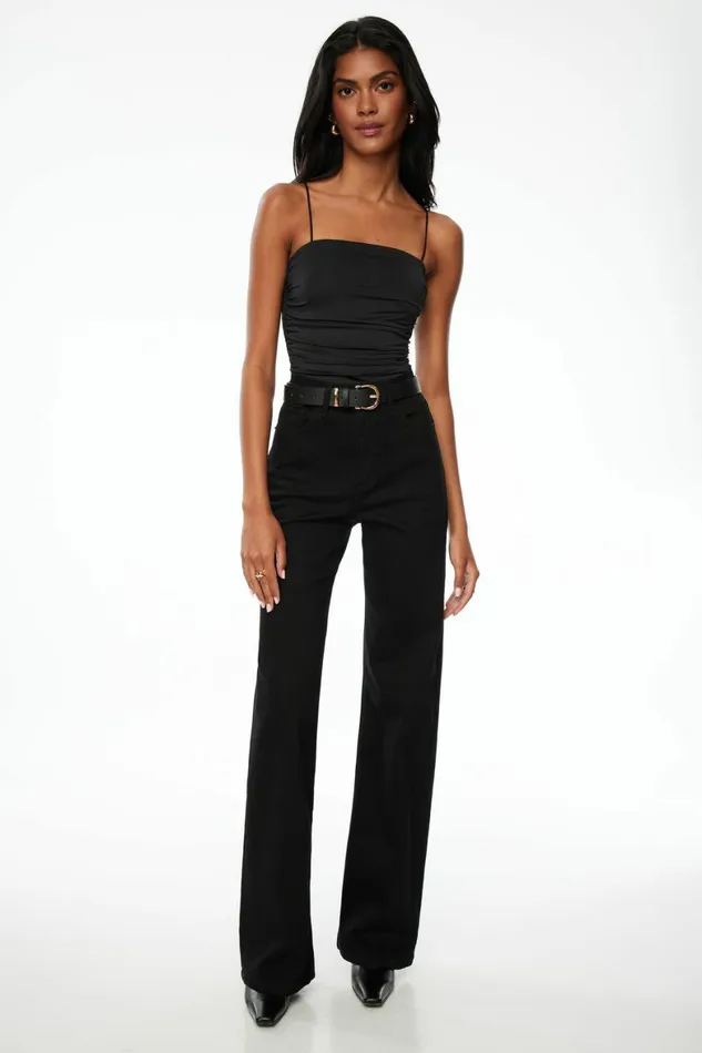 Women Dynamite Bodysuits Ruched Tube Bodysuit Black