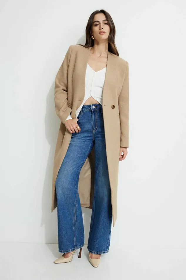 Women Dynamite Coats and Jackets Collarless Single Button Coat Brown