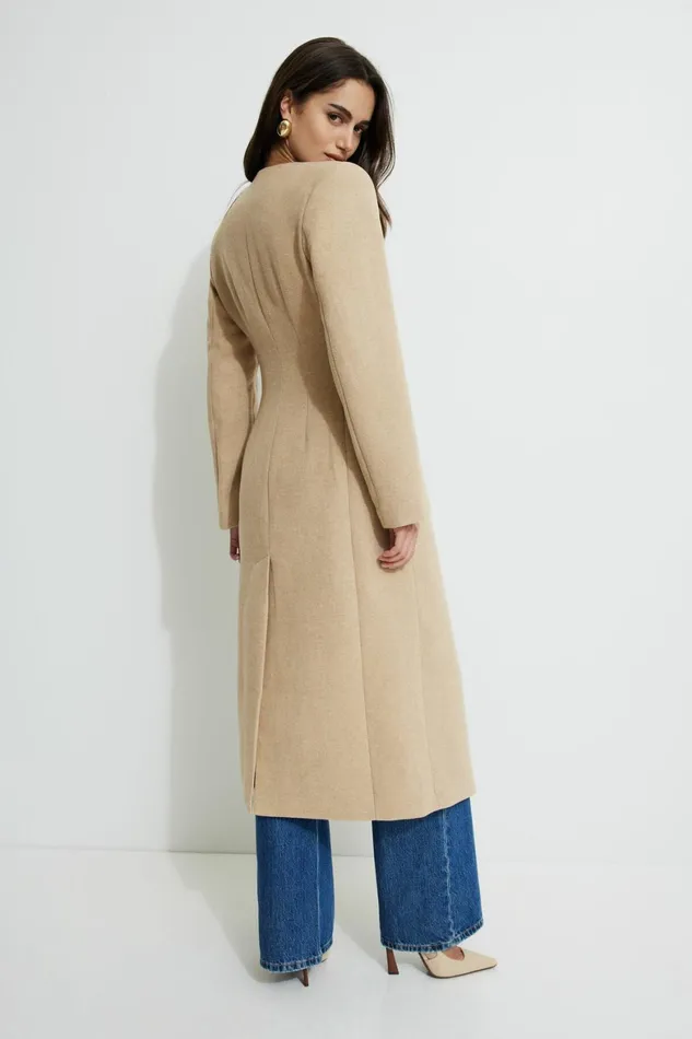 Women Dynamite Coats and Jackets Collarless Single Button Coat Brown