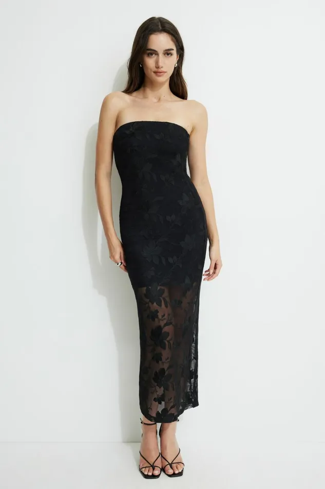 Women Dynamite Dresses and Jumpsuits Elisa Mesh Maxi Tube Dress Black