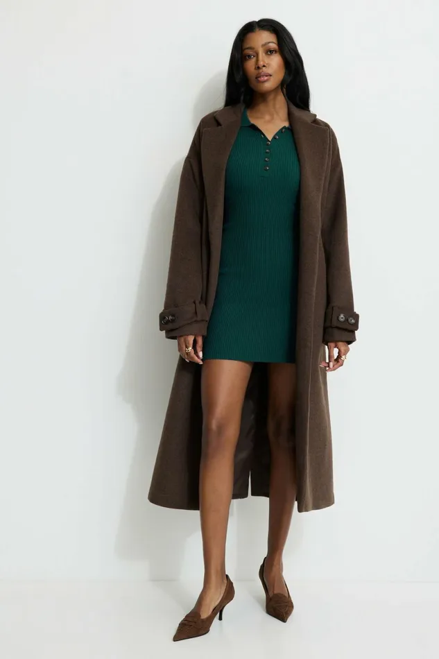 Women Dynamite Dresses and Jumpsuits Ribbed Polo Mini Dress Green