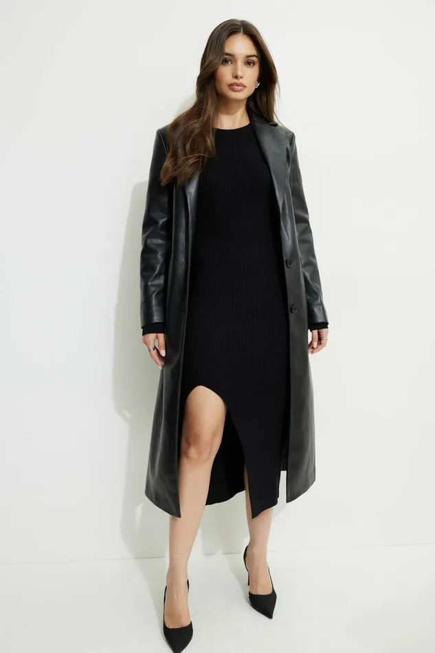 Women Dynamite Dresses and Jumpsuits Slit Midi Dress BLACK