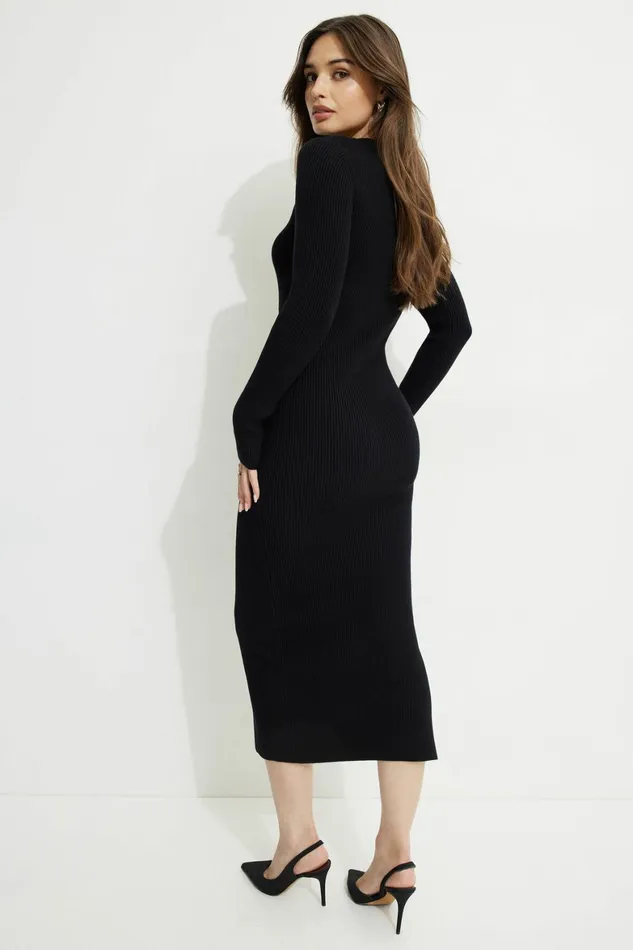 Women Dynamite Dresses and Jumpsuits Slit Midi Dress BLACK