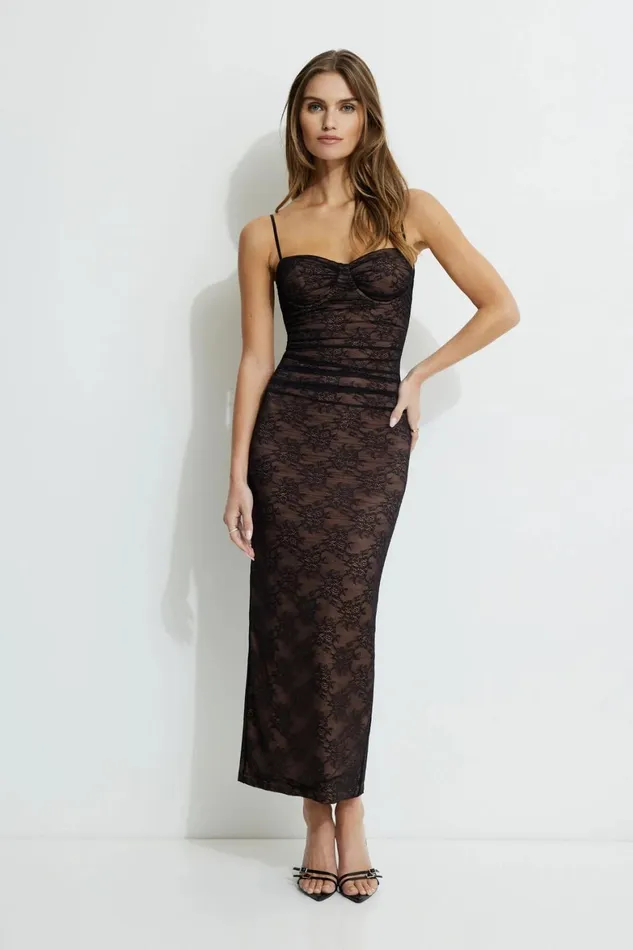 Women Dynamite Dresses and Jumpsuits Sweetheart Lace Midi Dress Black