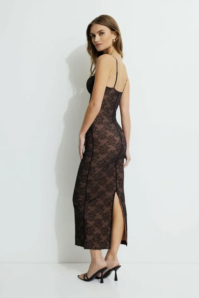 Women Dynamite Dresses and Jumpsuits Sweetheart Lace Midi Dress Black