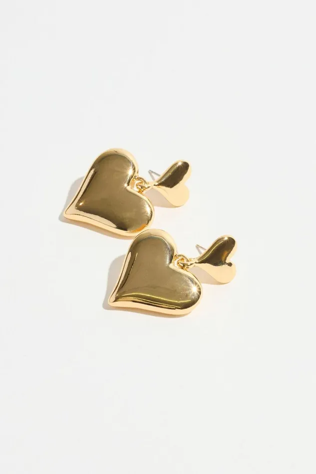 Women Dynamite Earrings Double Heart Drop Earrings YELLOW